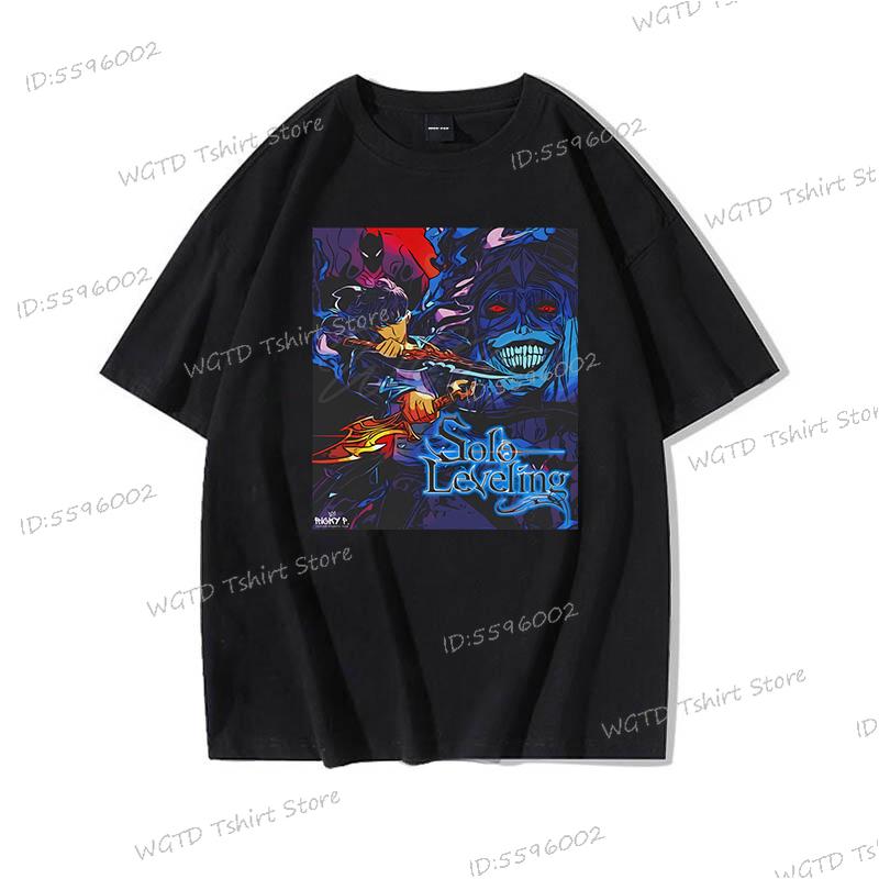 Hip Hop Streetwear Anime Solo Leveling Statue of God Print T-Shirt Männer Frauen Harajuku Grafik Lockeres Oberteil Vintage Baumwoll-T-Shirt