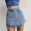 Plus Size A-line High Waist Irregular Denim Midi Skirt