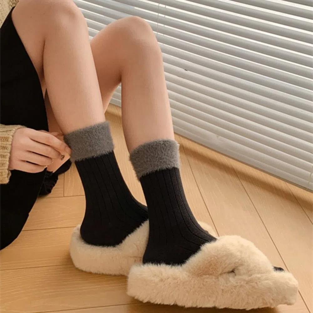 

5 пар полосатых носков в стиле Лолита с пушистым краем, носки длиной до середины голени, уличные зимние носки для женщин и леди 5 Pairs