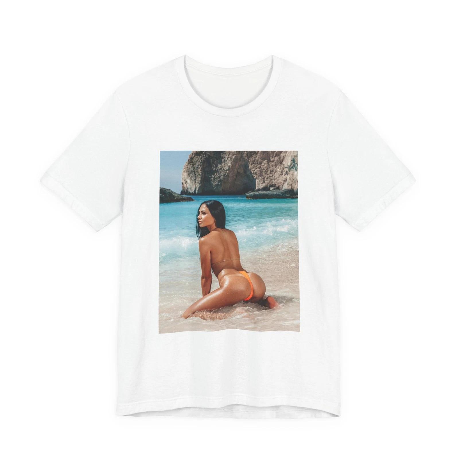 Women’s Bikini Pinup T-Shirt Sexy Beach Babe Model Photo Realistic Cotton Tee 3XL