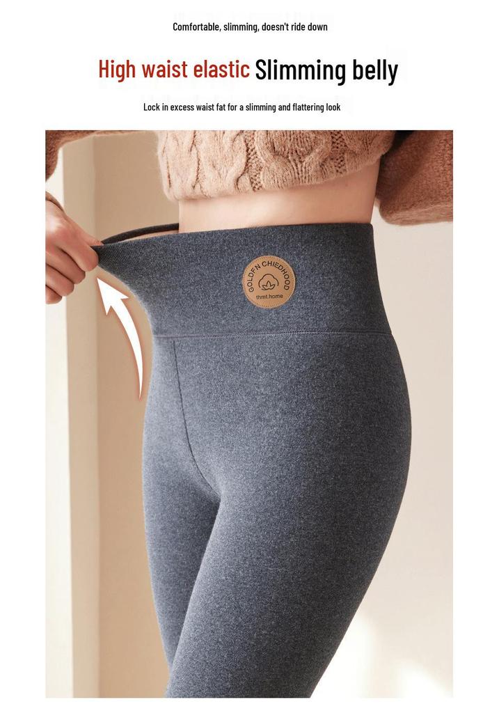 Women's Extra Thick Fleece-Lined Lambswool Pants – High Waist, Elastic, Warm Winter Layer