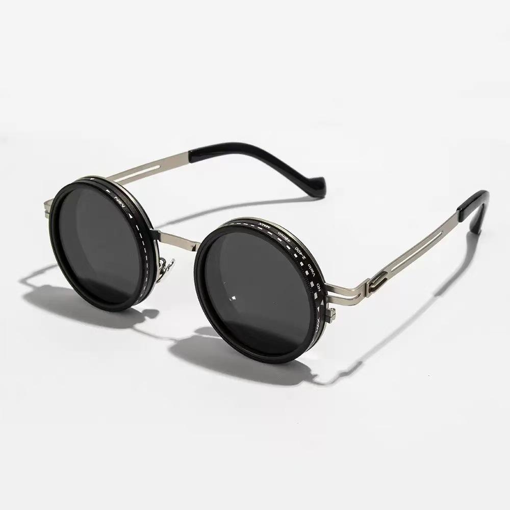 9 Gear Adjustable ND Filter Polarized Sunglasses For Men Retro Round Frame UV400 Protection Dimmable Shades Fashion Sun Glasses