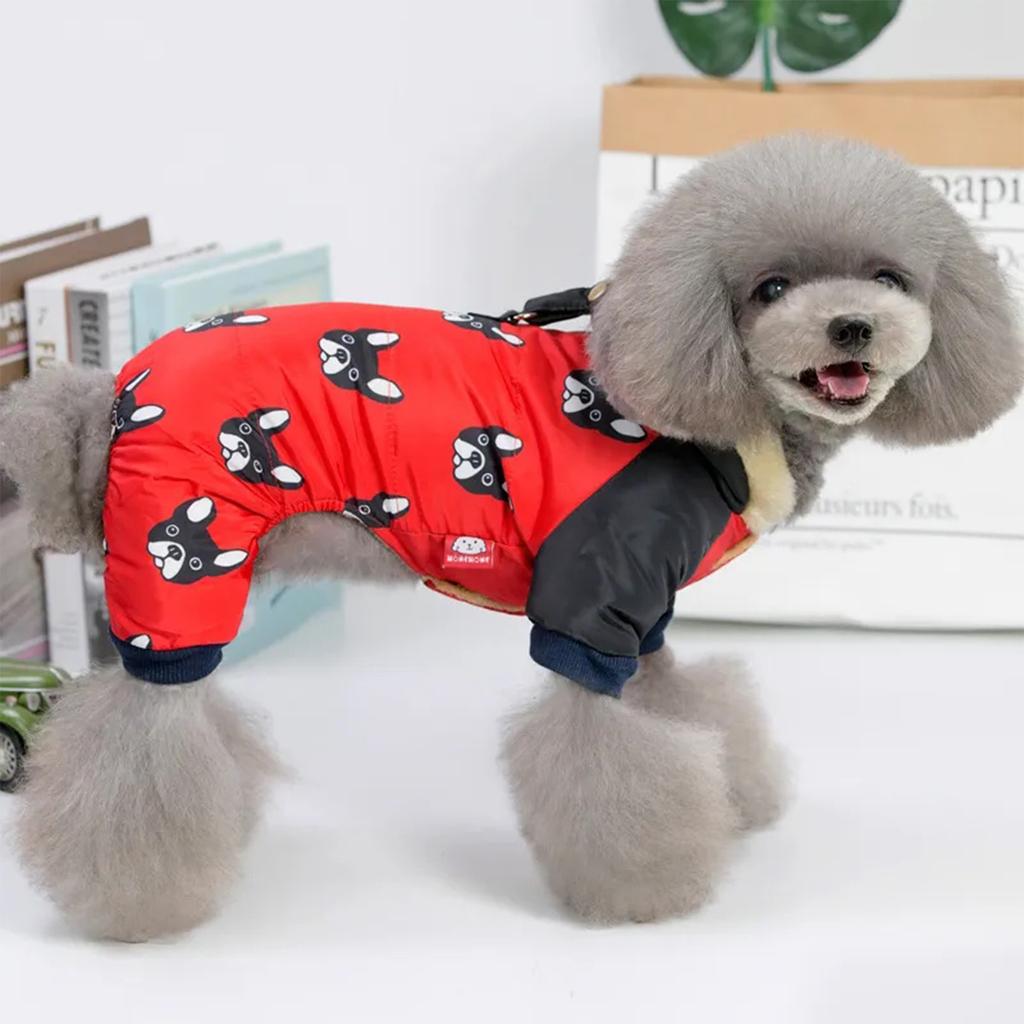 Small Dog Winter Jumpsuit Fleece Lined Cotton Pet Clothes Hooded Warm Outfit for Puppies and Small Breeds Soft Comfortable Material