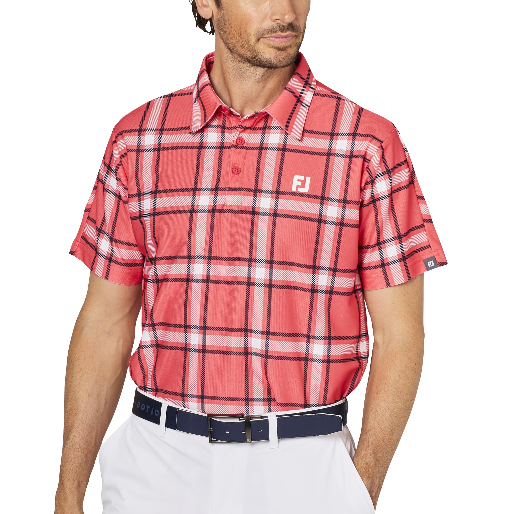 

FootJoy Men s Hibiscus Check Print Short Sleeve Pique Golf Shirt, Size XL (FJ-S25-S04, 34680-XL)