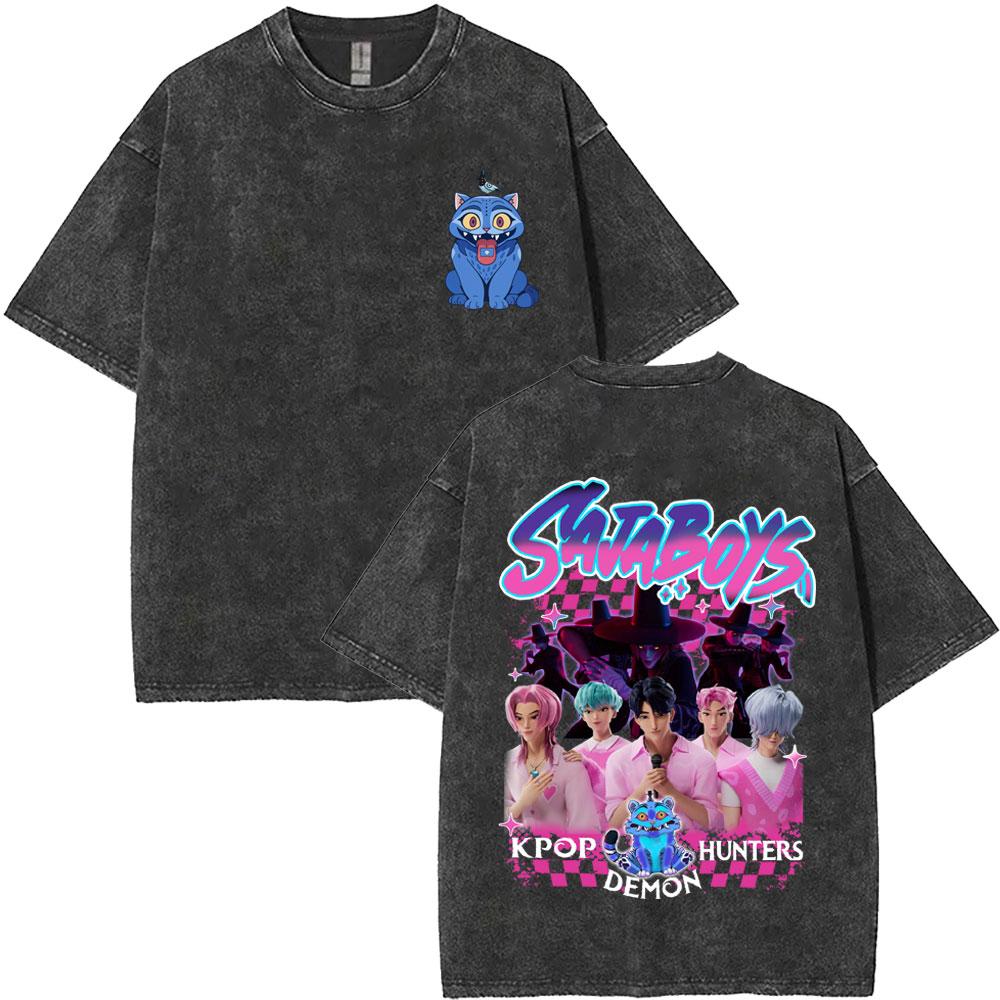 

Washed Vintage Movie KPop Demon Hunters Graphic T Shirt Kawaii Rumi Mira Zoey Print T-shirt Men Women Fashion Casual T Shirts XL