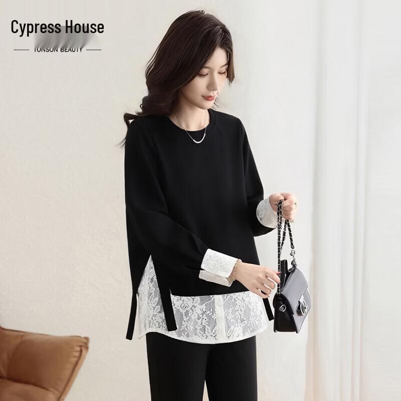 Sisbashe Women s Long-Sleeve Loose-Fit Lace-Spliced Sweatshirt S