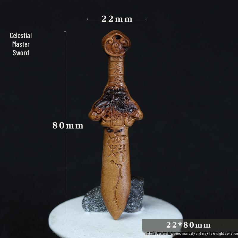 Lightning Wood Carved Ziwei Sword Pendant - DIY Prayer Beads Seven Star Sword Accessory