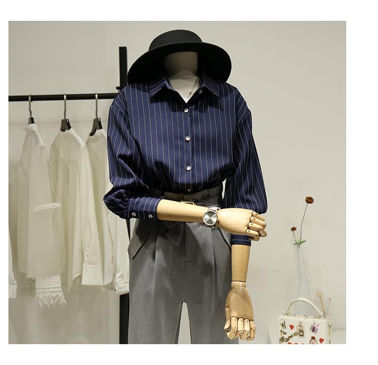 Koreanische Gestreiften Frauen Blusen Casual Elegante Chic Laterne Hülse Mit Drei Vierteln Shirts Büro Weibliche Mode Tops