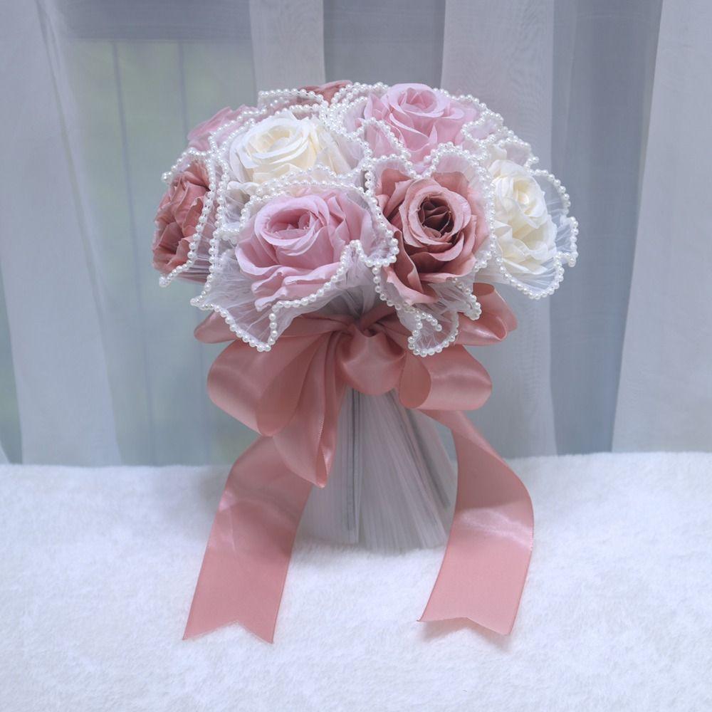 Pearl Wedding Bouquets Silk Flowers Bridal Bouquets Artificial Hand Bouquet  Ceremony Anniversary