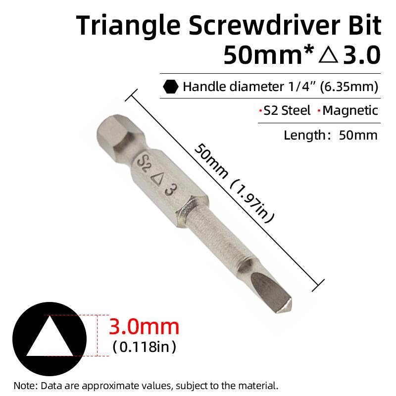 Triangle Head Screwdriver Bit Set Magnetic 1/4" Hex S2 Steel Security Triangular Screw Driver Bits Ratchet Wrench Hand Tools