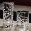 2 Pcs of Engraved Glass Whisky and Water Cups Classic Engraved Glass Drink Cups and Two Retro Patterned Transparent Glass Cups