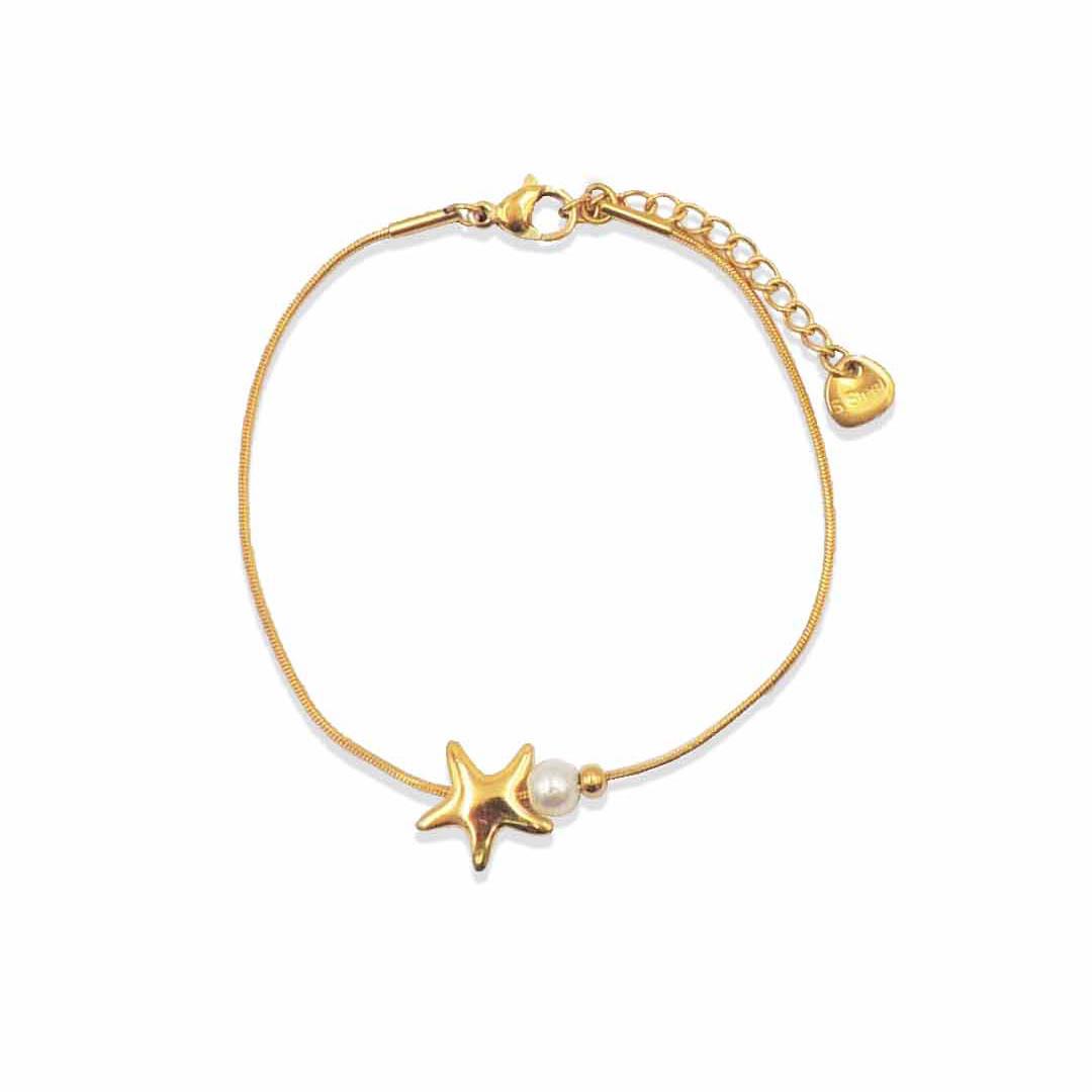 Two-Tone Gold  Silver Starfish Pearl Bracelet: Vacation Style, Fresh, Sweet  Unique Jewelry