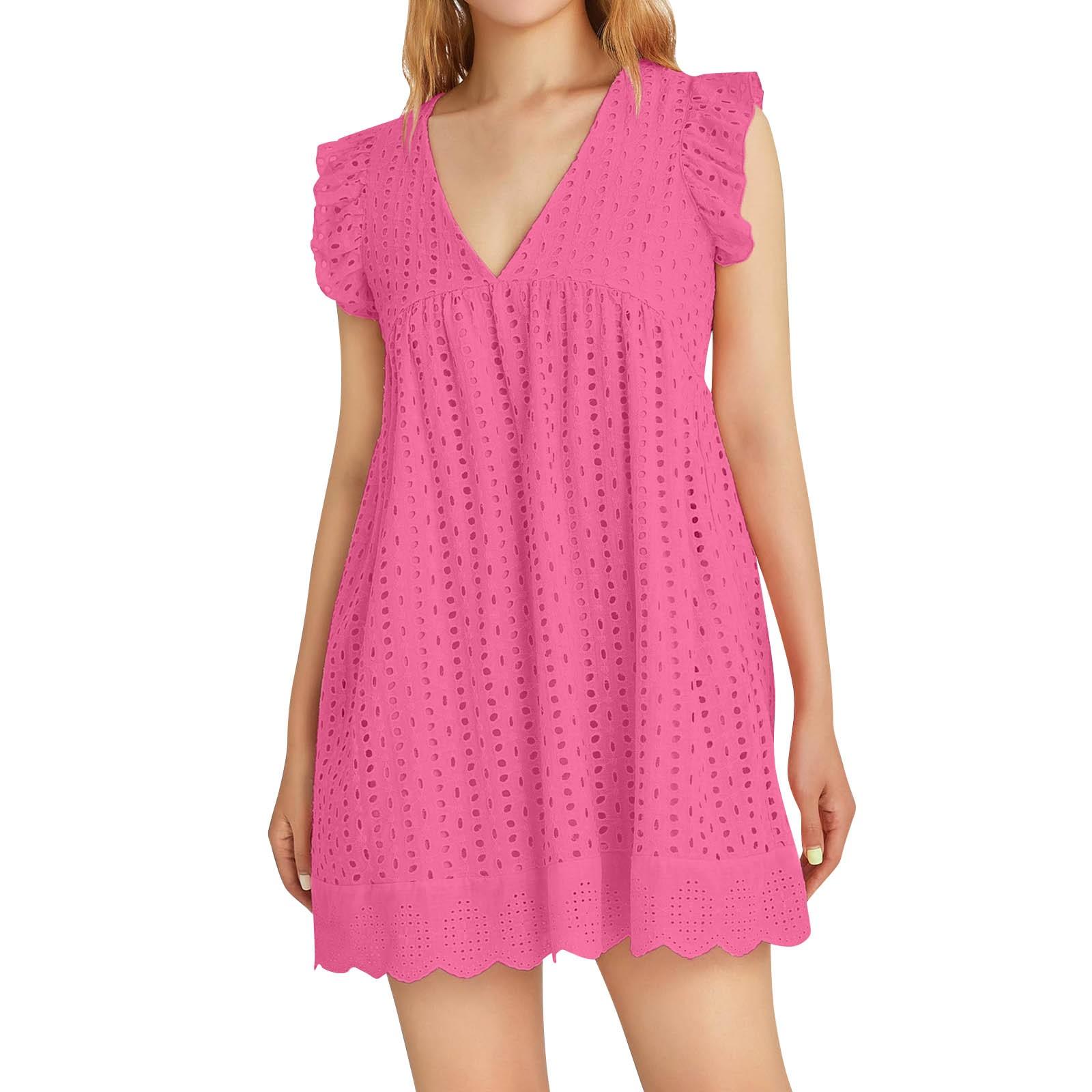 Women s V-neck Beach Dress Short Dress Ruffle Sleeve Dress M