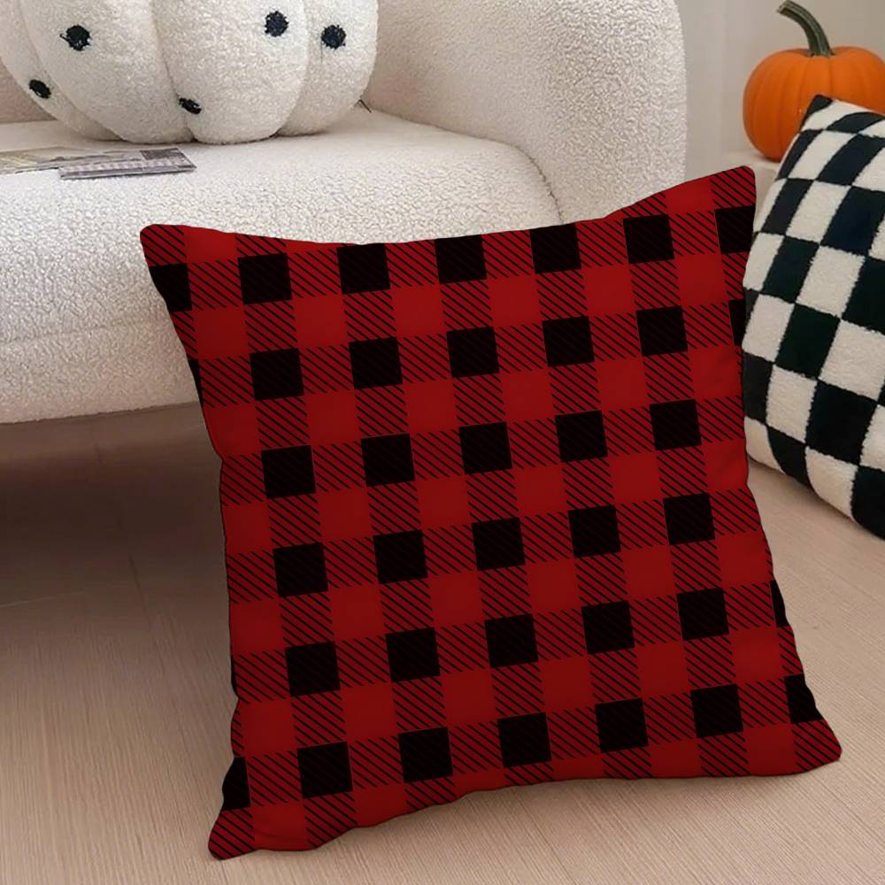 Tartan Pillow Case Anti-dustmite Pillowcase Invisible Zipper Silky Short Plush Sofa Cushion Cover