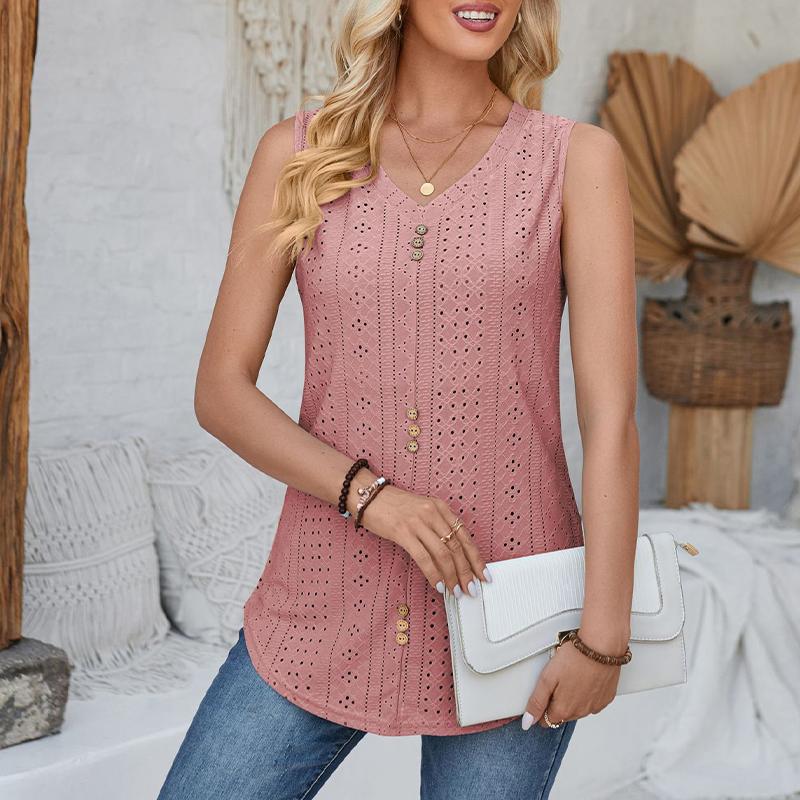 Women's Top Solid Color V-Neck Sleeveless Cut-out Vest