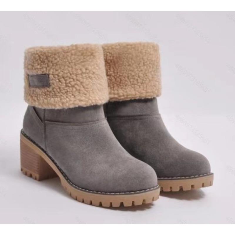 Winter New Large Size Snow Boots Women's Thick High Heel Medium Boots Children