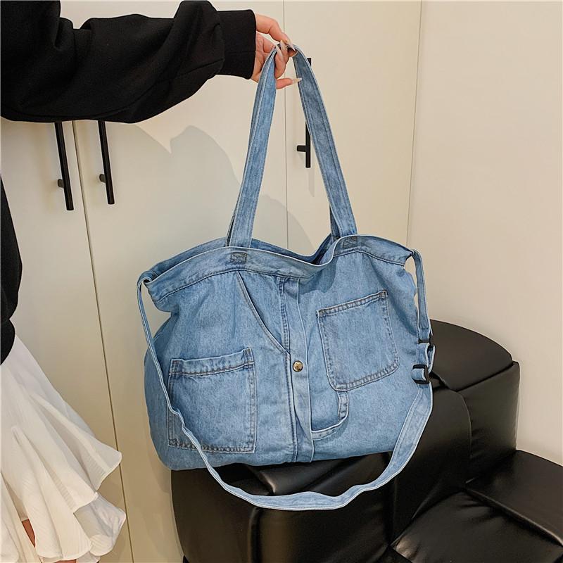 Casual Denim Solid Large Capacity Shoulder & Crossbody Bags Simple Fashion Versatile Portable Commute Women‘s Tote Bags 2025 New