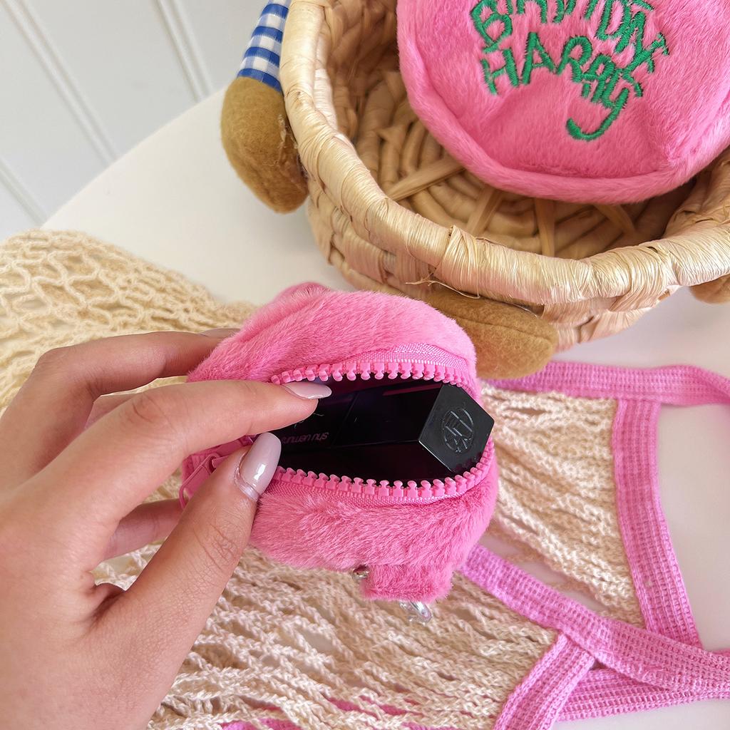 Cute Plush Cosmetic Bag Portable Letter Embroidered Coin Purse Hanging Bag Perfect Lipstick Envelope ID Bag For Traveling