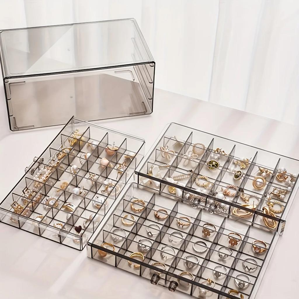 Stylish and Practical Jewelry Storage Box, 3-layer 72-grid Large-Capacity Organizer for Rings, Earrings and Necklaces