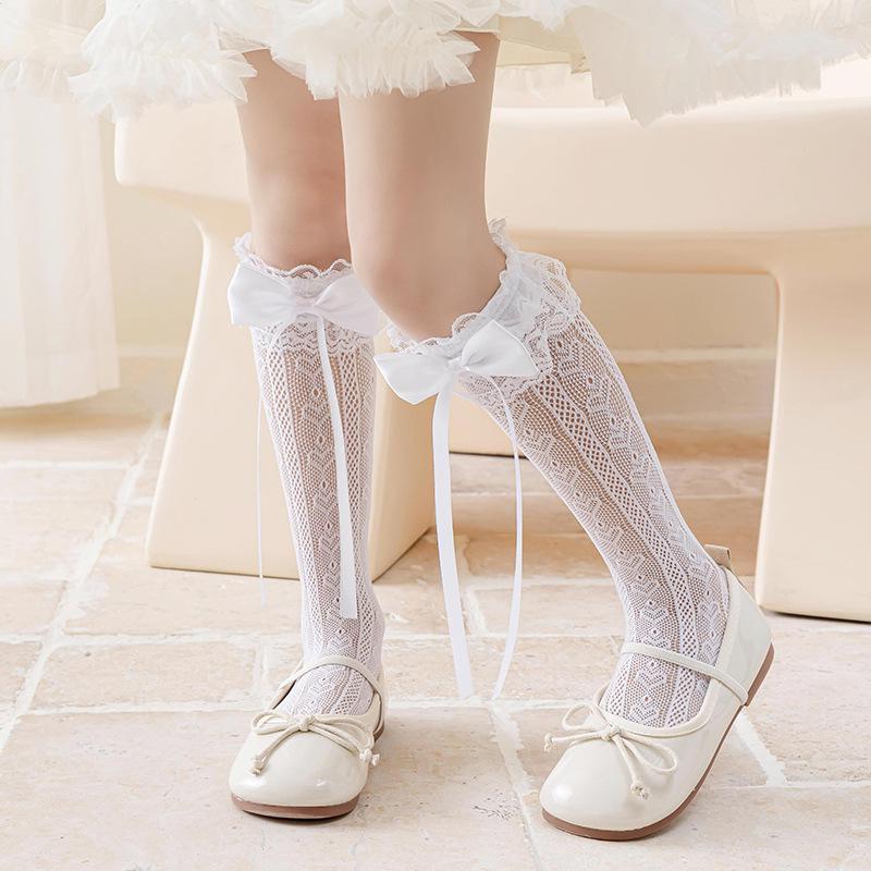 Girls  Lace Bow-Knot Ruffle Socks - Spring/Summer Korean Lolita Style One Size
