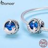 BAMOER 100% 925 Sterling Silver Playing Kitten Cat Blue CZ Charm Beads Fit Charm Bracelet & Bangles