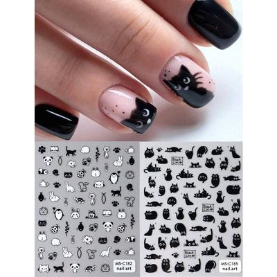 1pcs Black Cat Nail Stickers 3D Cute Cartoon Animal Self-Adhesive Nail Art Decals Sliders Decorations Manicure Accessories DIY Nails Supplies