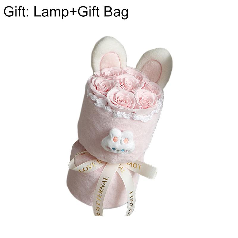 

1 шт. Мыльные цветы Милое оформление букета в ведре для подарков на день рождения Розы Готовый букет из плюшевого кролика с ушками