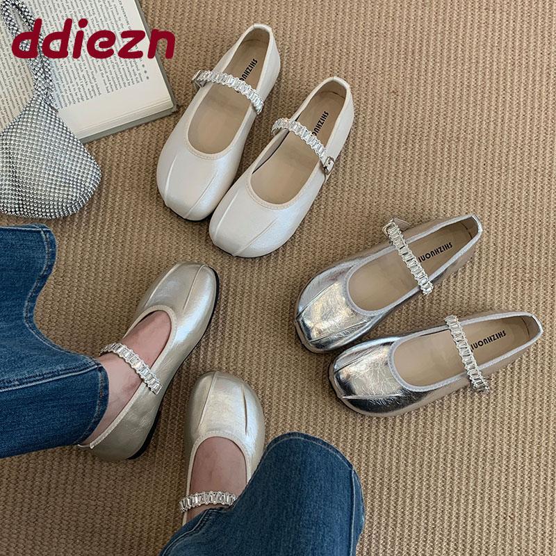 Fashion Luxury Fashion Rhinestones Women Ballet Flats Dance Shoes Round Toe Female Soft Footwear Shallow Ladies Mary Janes Flats Shoes