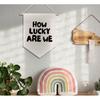 How Lucky Are We Banner Pennant Wall Art Decor Hanging for Kids Boys Room Nursery Playroom Decor, Cute Play Room Decorations, 15x11in