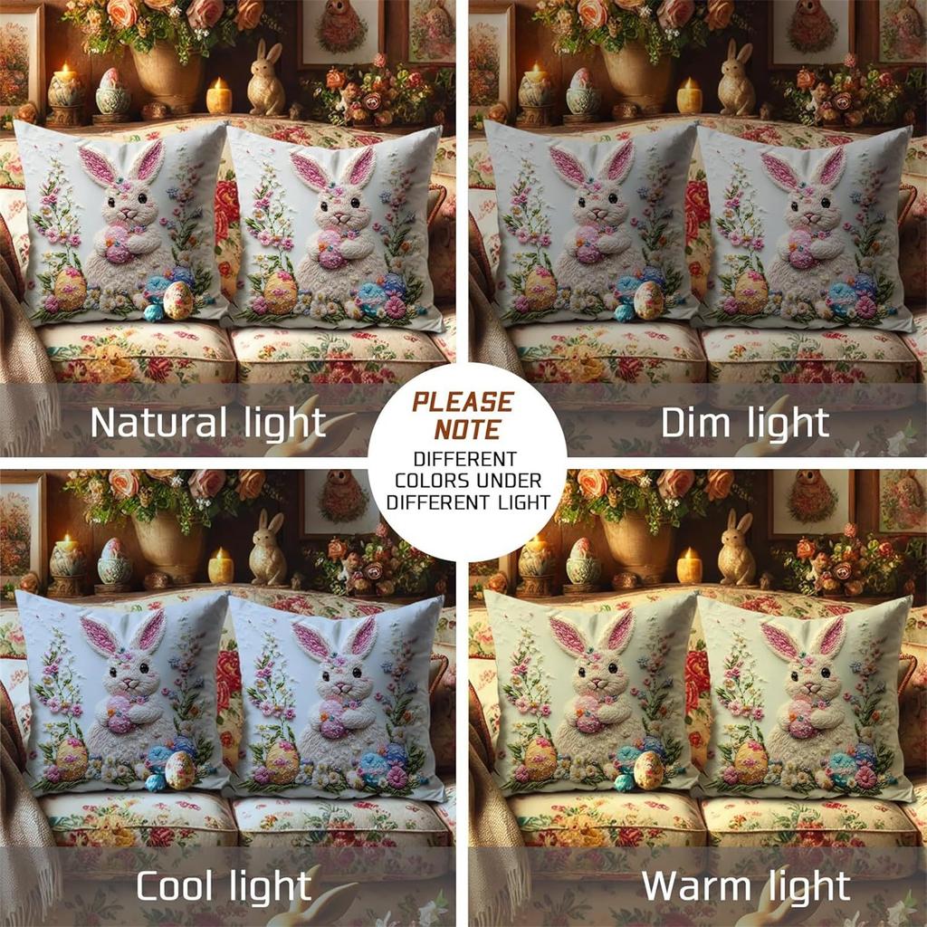 Easter Bunny Pillowcase 18x18 Inches Winter Print Decorative Pillowcase Vintage Holiday Decorative Pillowcase Sofa Bed Decoration