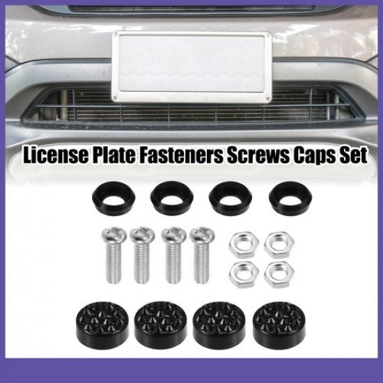 ONE Bling Car License Plate Fasteners Screws Caps Covers Black Plastic Universal
