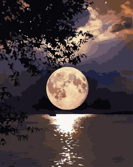 Creative Paint by Number Kit with Frame, Paints, Brushes, Moon
