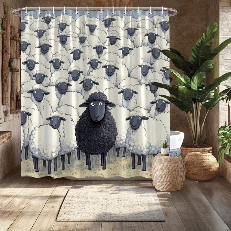 Schwarzes Schaf Duschvorhang – Minimalistisches Grafisches Design, 12 Haken, Waschmaschinenfest, Modernes Badezimmerdekor Geschenk