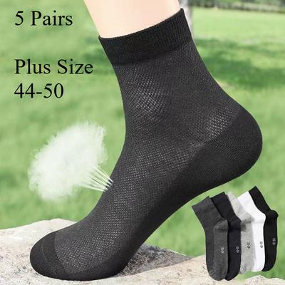 5 Pairs Plus Size EU38-47 Men's Work Business Casual Black White Socks Thin Mesh Breathable Short Middle Tube Sock