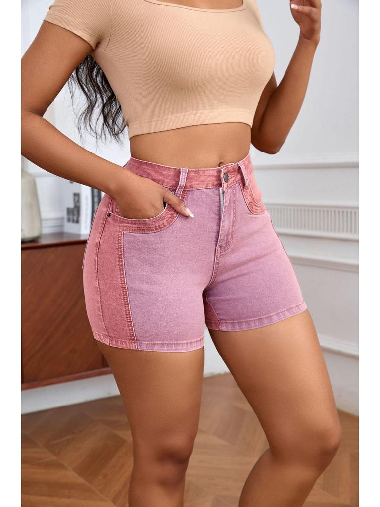 2025 European & American Stretch Fashion Patchwork Denim Hip-lifting Shorts for Women