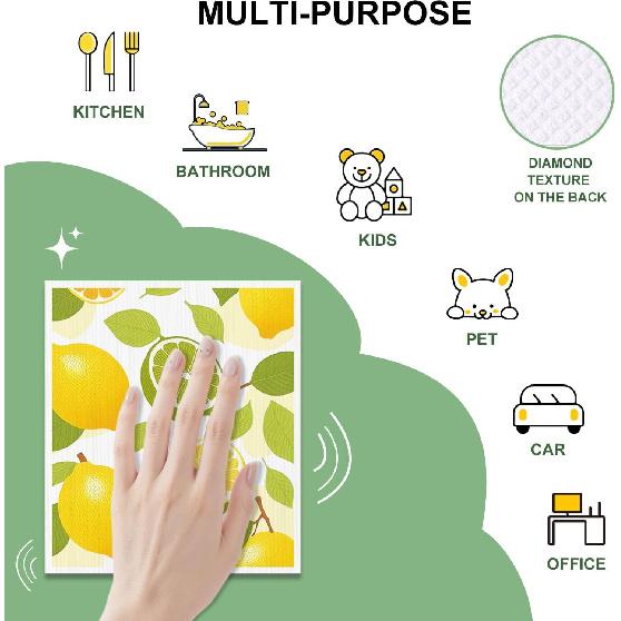 Swedish Dishcloths for Kitchen, 6 Pack, Reble Paper Towels Washable,Super Absorbent, Fast Dry Cleaning Cloths,Non-Scratch, No Odor, Biodegradable