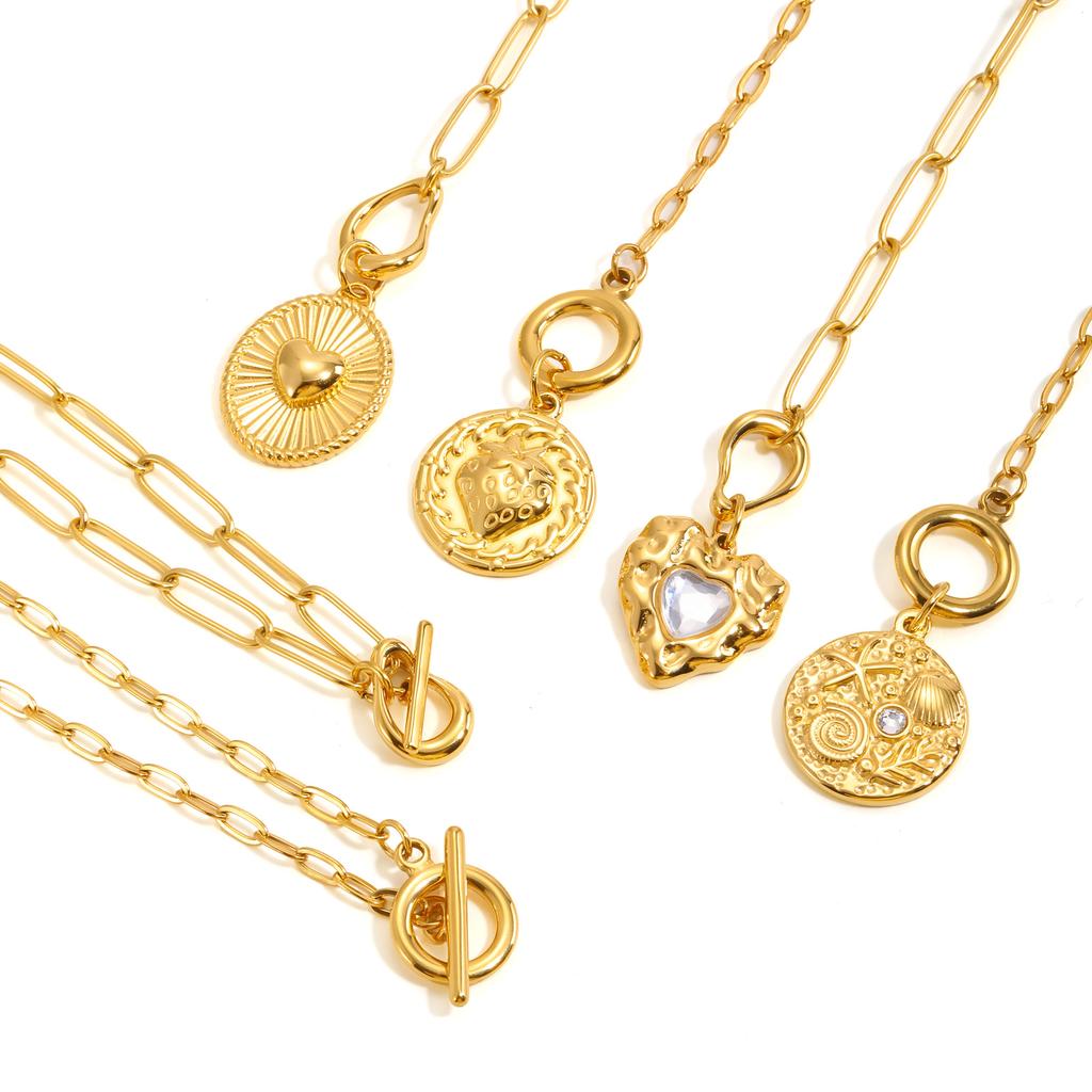 Trendy Chic Shell Conch Strawberry Heart Pendant Stainless Steel OT Buckle Square Chain Necklace for Women Jewelry Gifts
