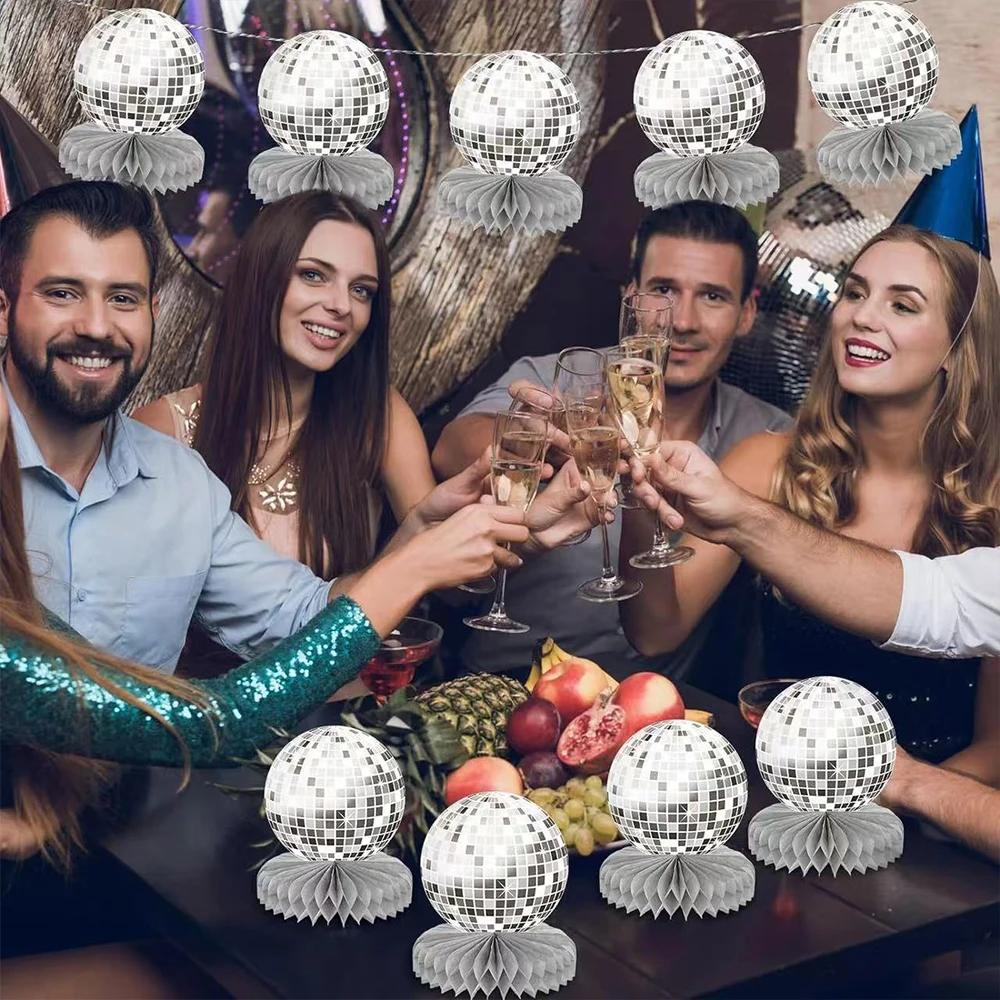 Runtow 6Pcs Disco Ball Honeycomb Decor, Wedding Birthday Party Glitter Desk Decorations ,Baby Shower Party Decoration