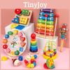 Wooden Baby Clock Caterpillar Small Round Bead Rainbow Tower Toy For Early Learning