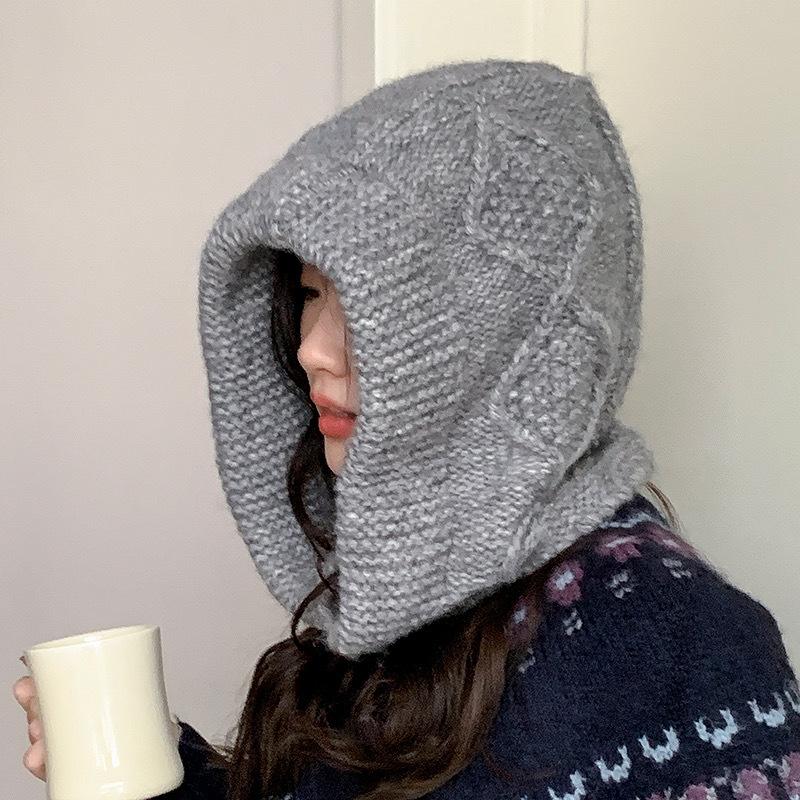 

Корейская зимняя новая версия шапки-балаклавы для женской теплой толстой мятой роговой пряжки для защиты ушей головной шапки one size