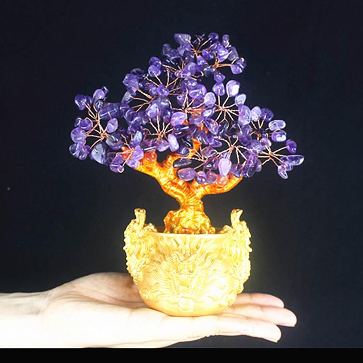 Amethyst Money Tree Ornament: Purple Wealth-Attracting Home Decor Gift
