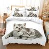 Bedding Set Pet Cat Print Quilt Cover and Pillowcase Single Double Bed Full Size Bedroom Bedding Polyester with Zipper Comfortable Quilt Cover