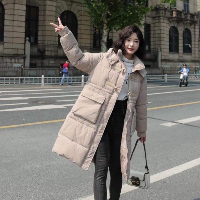 Mid-length Over-the-knee Hooded Loose Thick Cold-proof Down Cotton Coat