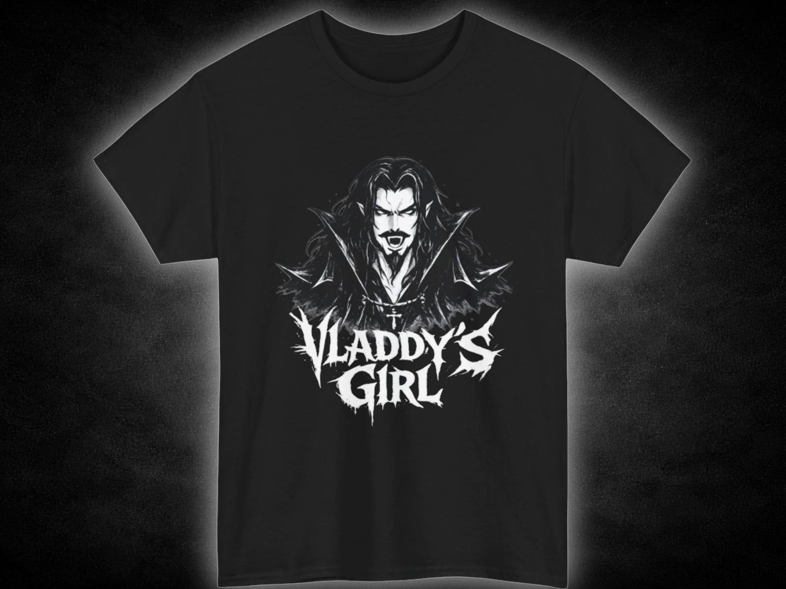 Vladdy s Girl Vampire Vlad Tepes Dracula Portrait Tee | Gothic Halloween Shirt S