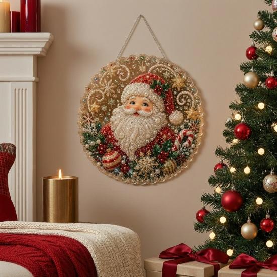 Decorative Christmas Tree Baubles Faux Pearl Art Kit, DIY Rhinestone Gem Painting Craft, Santa Festive Home Decor Items Stocking Elk Pattern