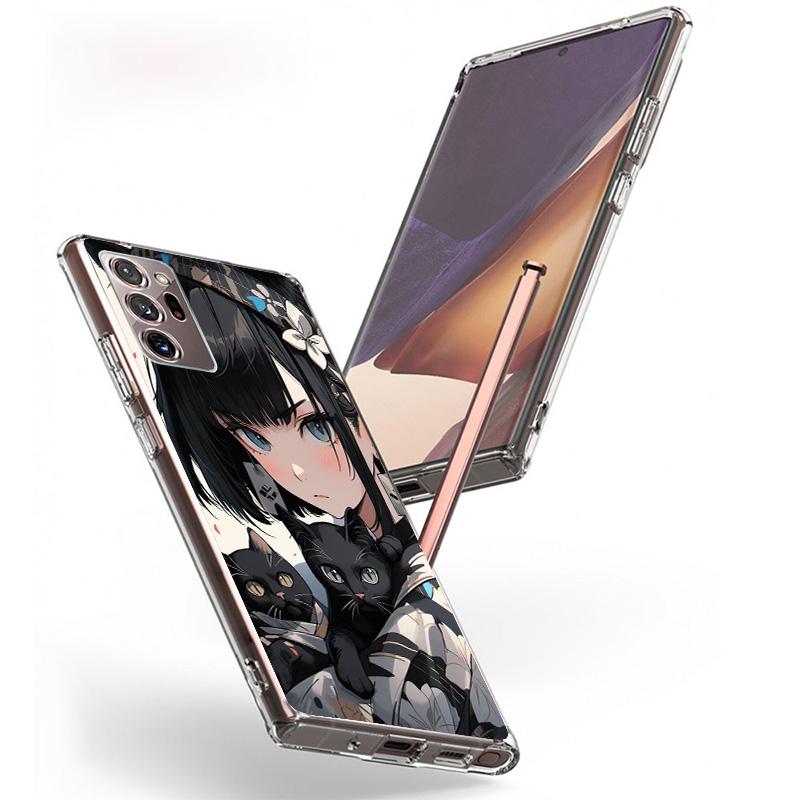Anime Girls Cute Black Cat Phone Case For Samsung Galaxy S26 Ultra S23 S24 S25 Edge S20 FE S21 S22 Plus Soft Print Shell Cover F