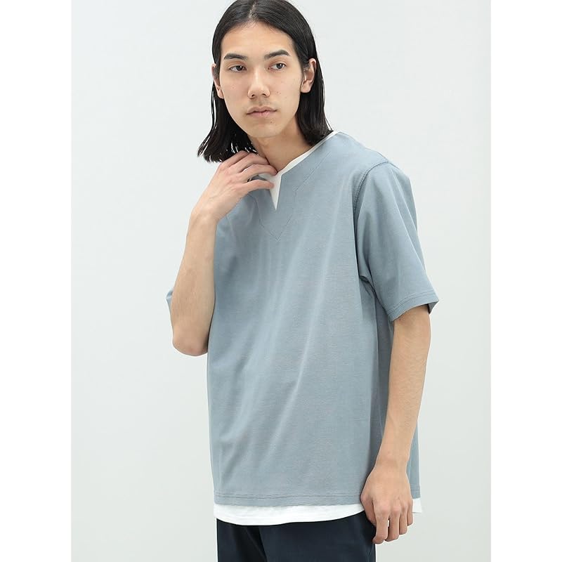 [Beams Heart] Absorbs Water and Dries Quickly, Cool To the Touch S/S TEE Slit Neck Fake Layer T-shirt Men's SMOKE_BLUE M 42040331286