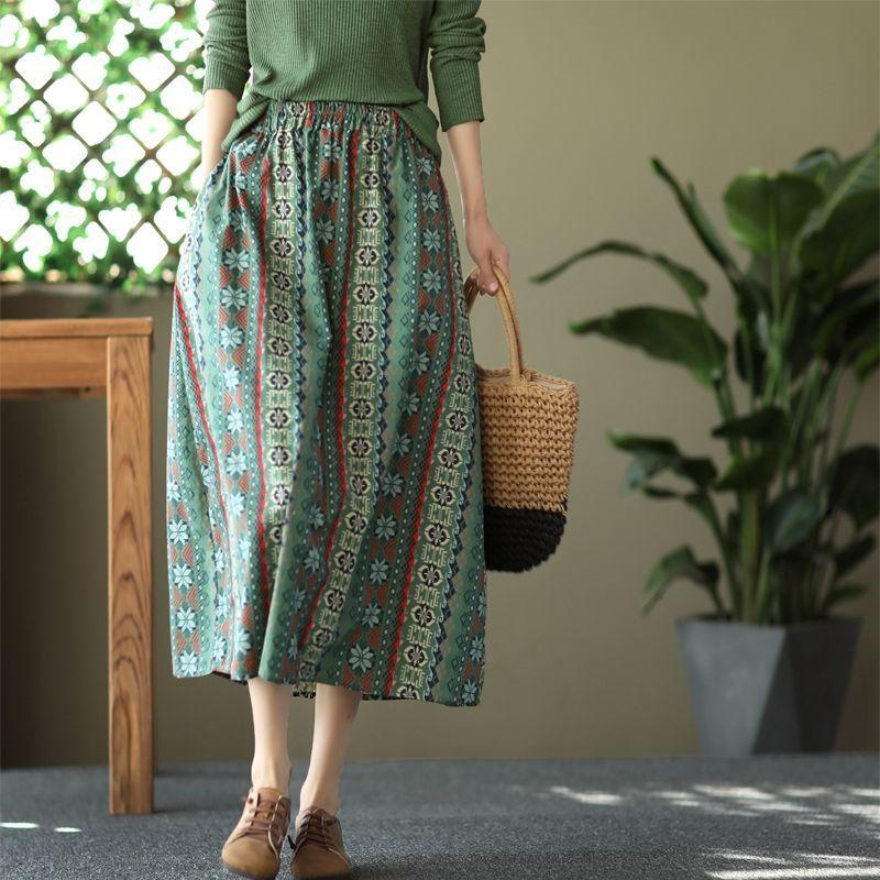 Haine de primăvară și vară Fustă A-line subțire și cu talie înaltă Fustă midi în stil etnic pentru femei