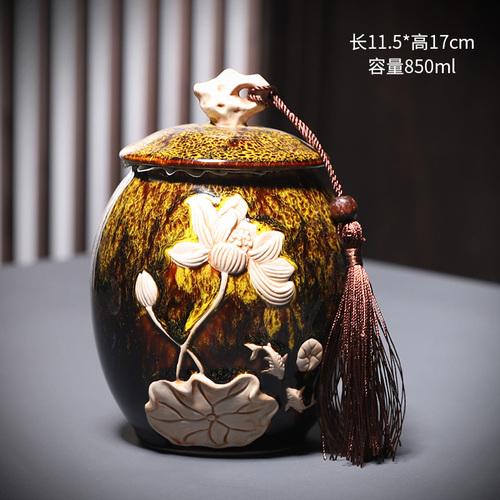 

1 шт. Керамические чайные банки, ретро-рельефные поделки, герметичные банки, бытовые банки для конфет, коробки для хранения в гостиной, украшение для чайного стола жёлтый