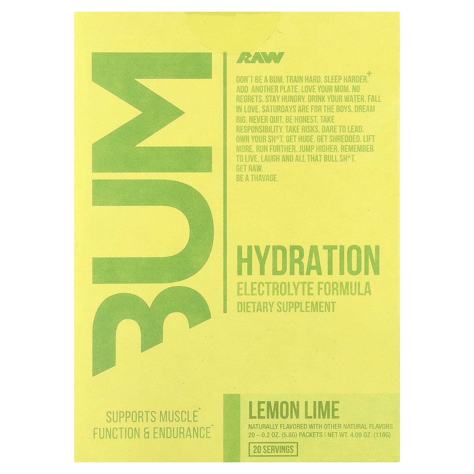 

Raw Nutrition, Hips, Hydration, Electrolyte Formula, Lemon Lime, 20 Packets, 5.8g (0.2oz) Each